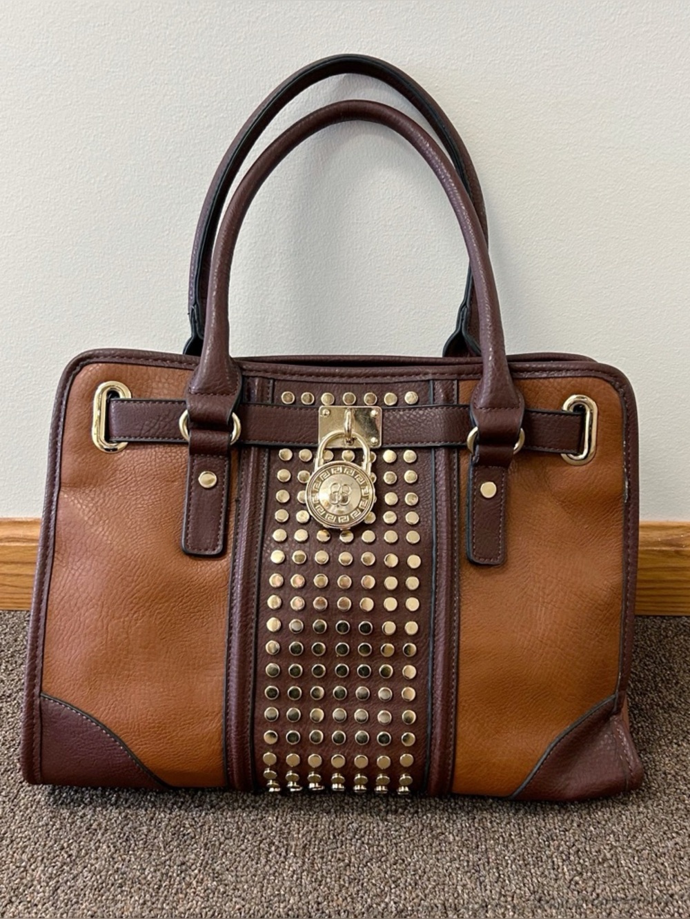 Handbag with Lock and Studs Detail